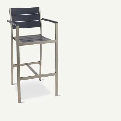 Aluminum Frame Outdoor Arm Restaurant Bar Stool With Black Synthetic Teak Slats