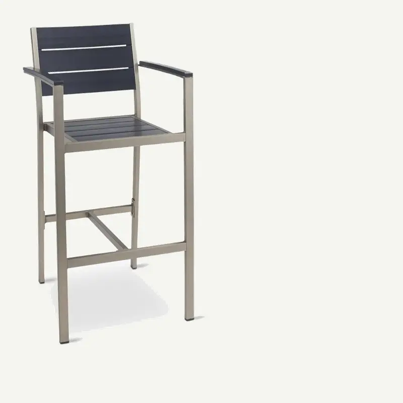 Aluminum Frame Outdoor Arm Restaurant Bar Stool With Black Synthetic Teak Slats