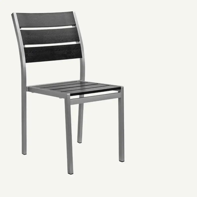 Aluminum Frame Outdoor Stackable Restaurant Chair With Black Synthetic Teak Slats
