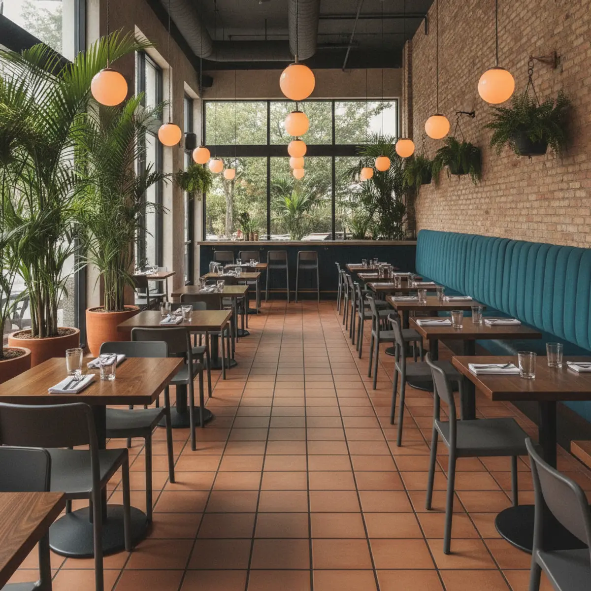 A finished restaurant interior designed by the software from a manufacturer's real product lines